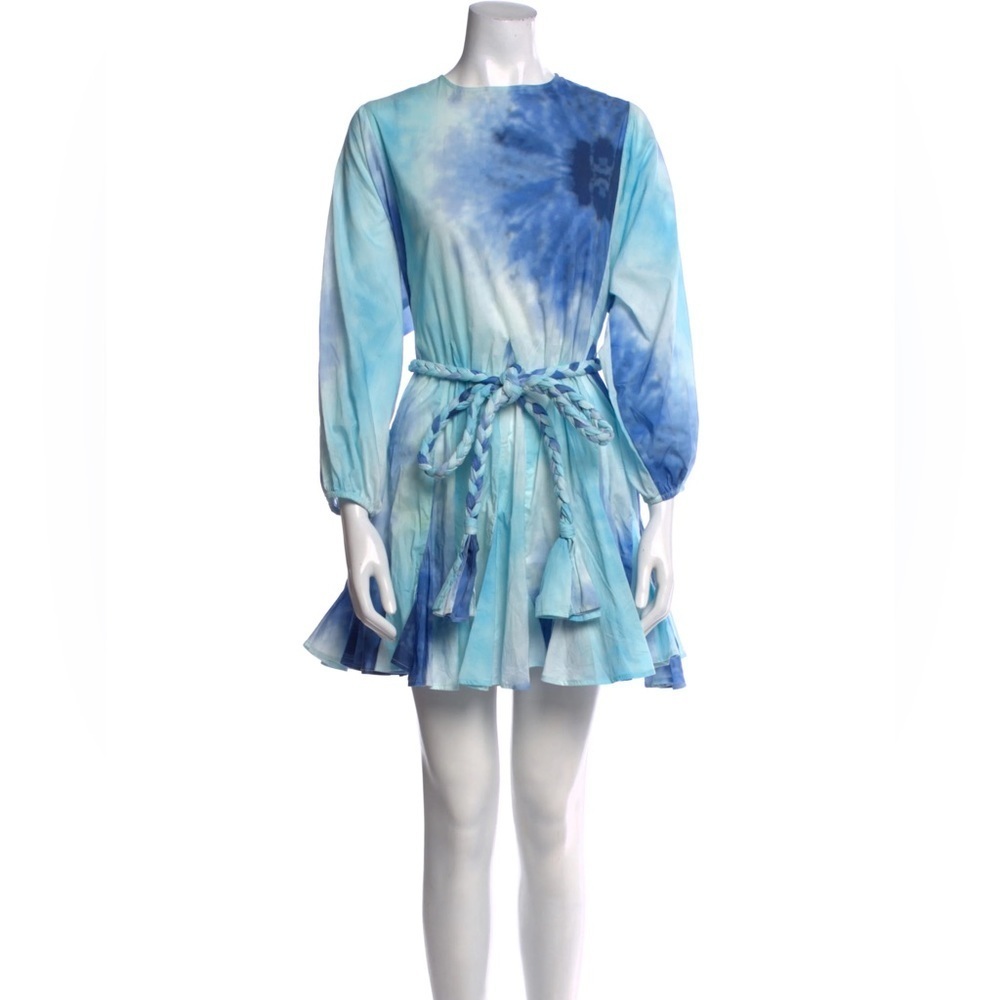 Rhode / Ella Tie Dye Mini Flare Dress Blue Xs